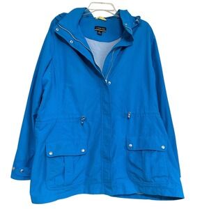 Lands End Womens Blue Hooded Parka Jacket 2X Water Resistant Full Zip Pockets